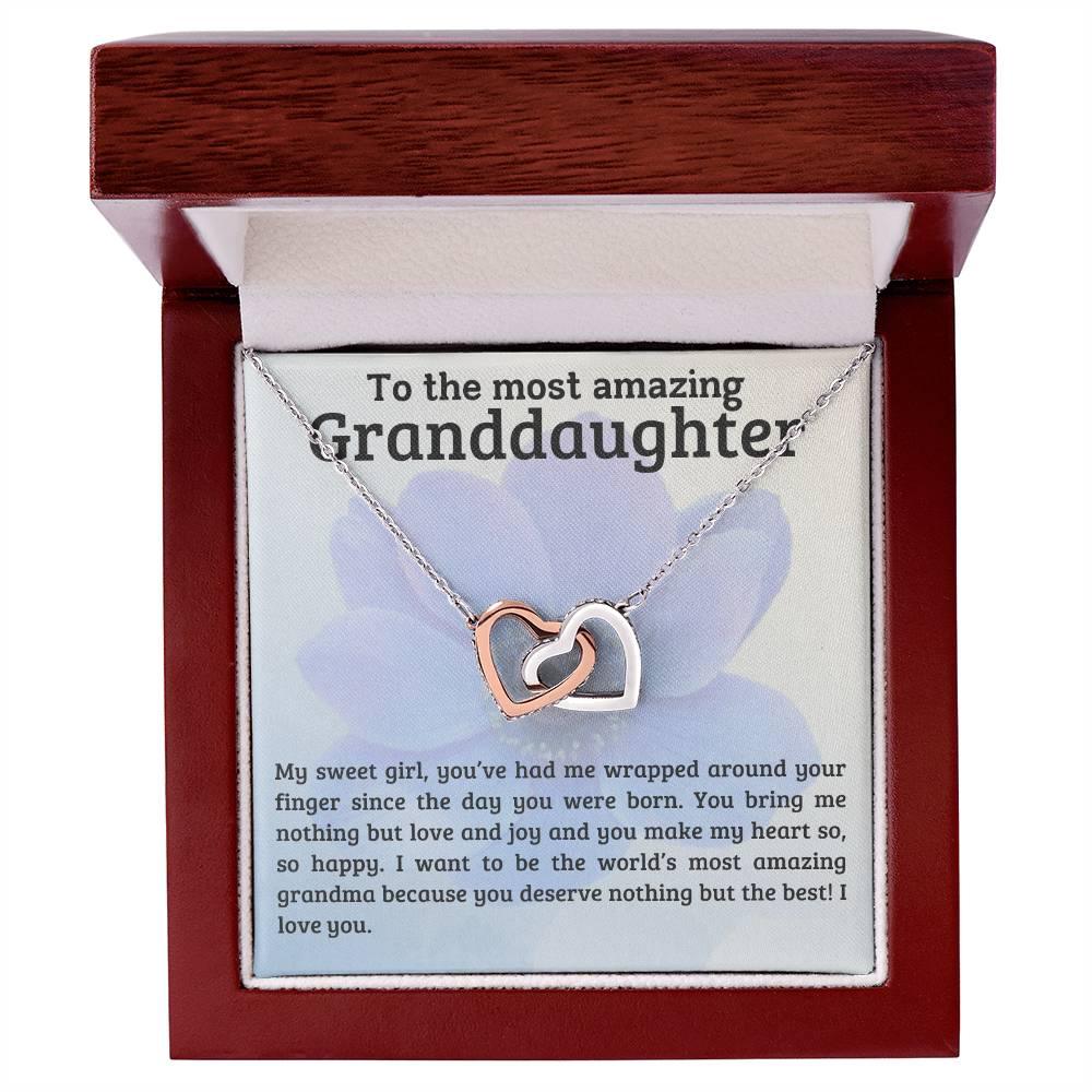To My Amazing Granddaughter - You Bring Me Love and Joy - Personalized Interlocking Hearts Pendant Necklace - Mallard Moon Gift Shop
