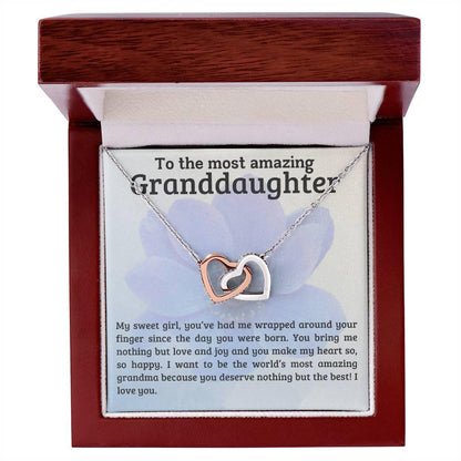 To My Amazing Granddaughter - You Bring Me Love and Joy - Personalized Interlocking Hearts Pendant Necklace - Mallard Moon Gift Shop