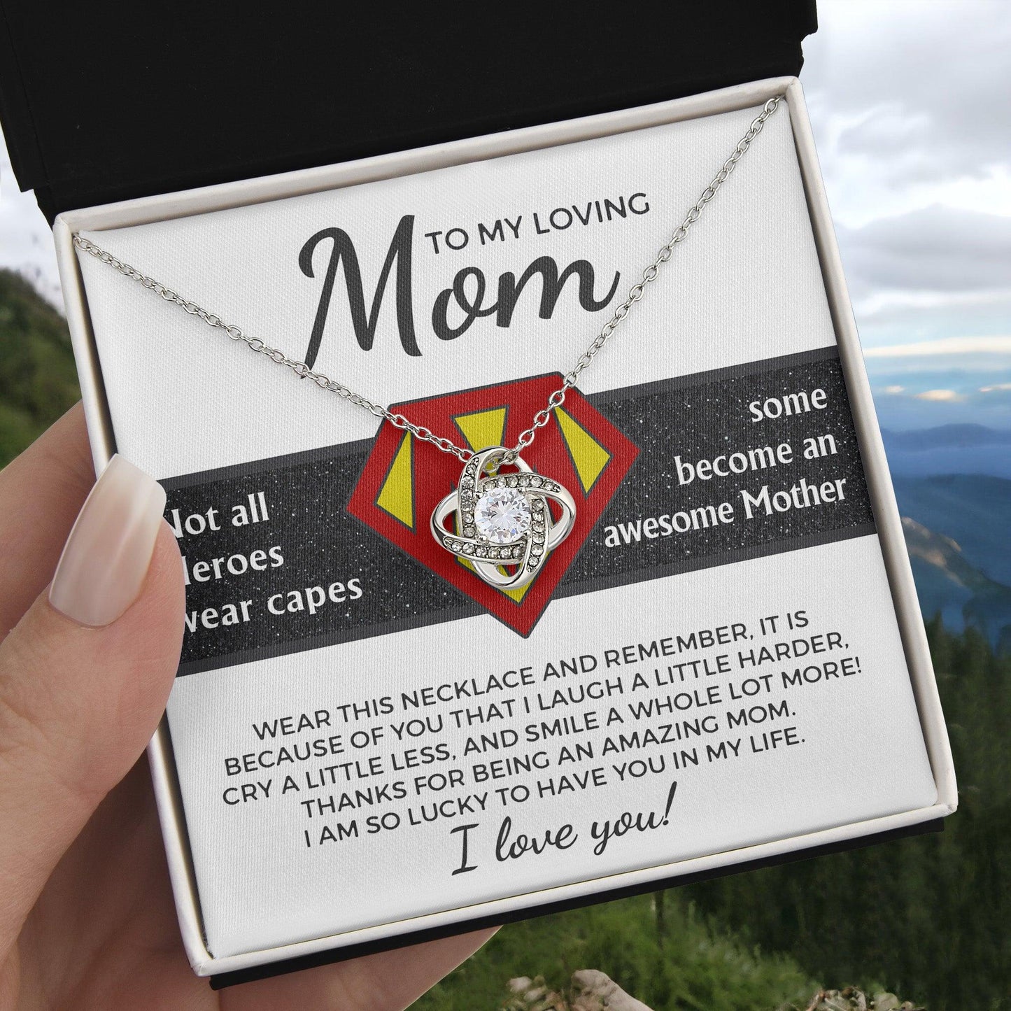 To My Amazing Super Mom Not All Heroes Wear Capes Love Knot Necklace - Mallard Moon Gift Shop