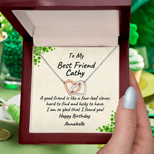 To My Best Friend - A Good Friend is Like a Four-leaf Clover, Hard to Find and Lucky to Have Personalized Hearts Pendant Necklace - Mallard Moon Gift Shop