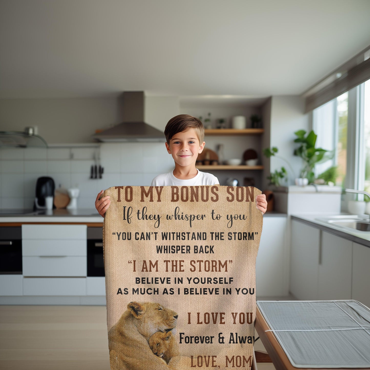 To My Bonus Son, Whisper Back, I am the Storm Heirloom Keepsake Woven Blanket - Mallard Moon Gift Shop