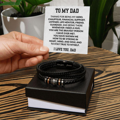 To My Dad Strong in Heart Braided Leather Bracelet - Mallard Moon Gift Shop