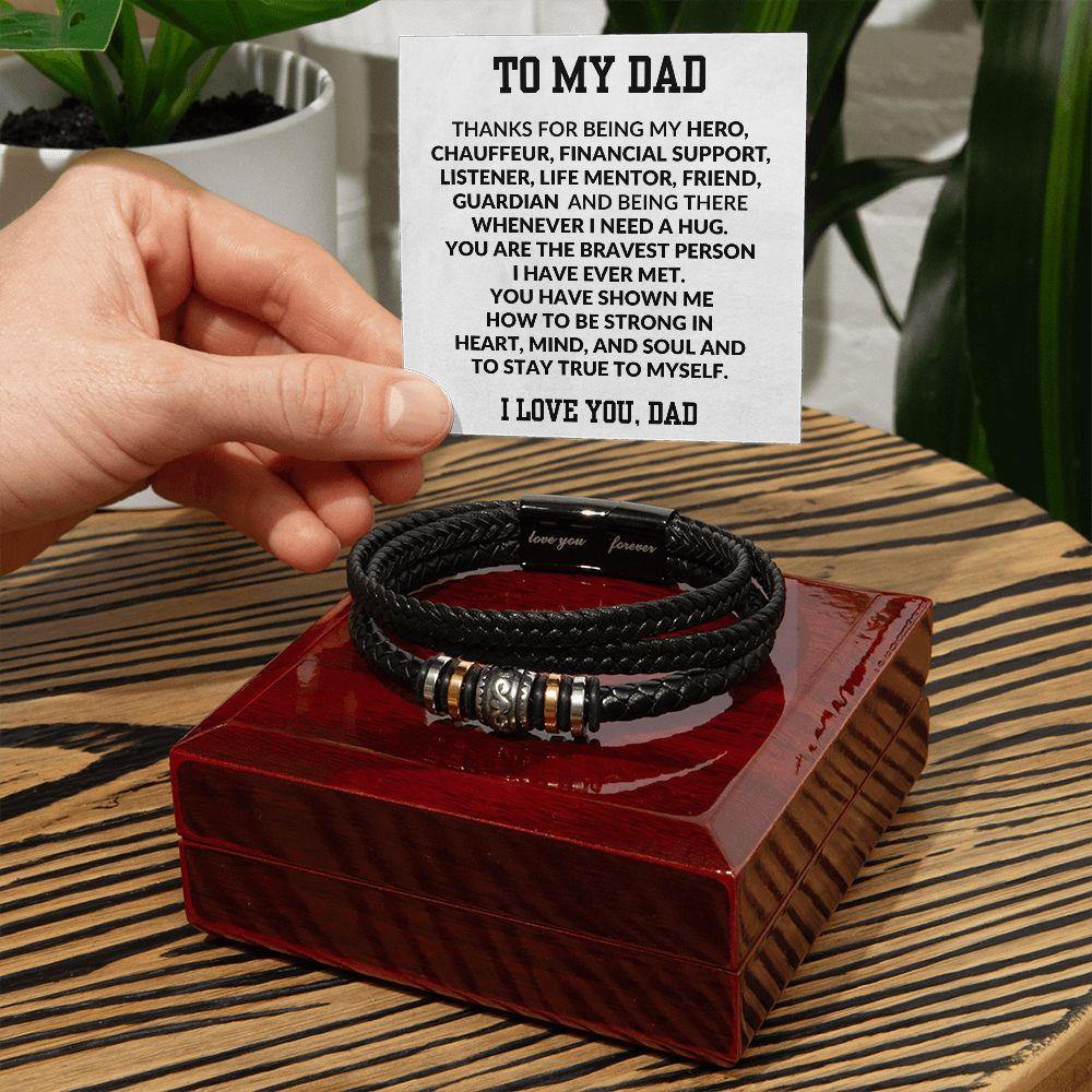 To My Dad Strong in Heart Braided Leather Bracelet - Mallard Moon Gift Shop