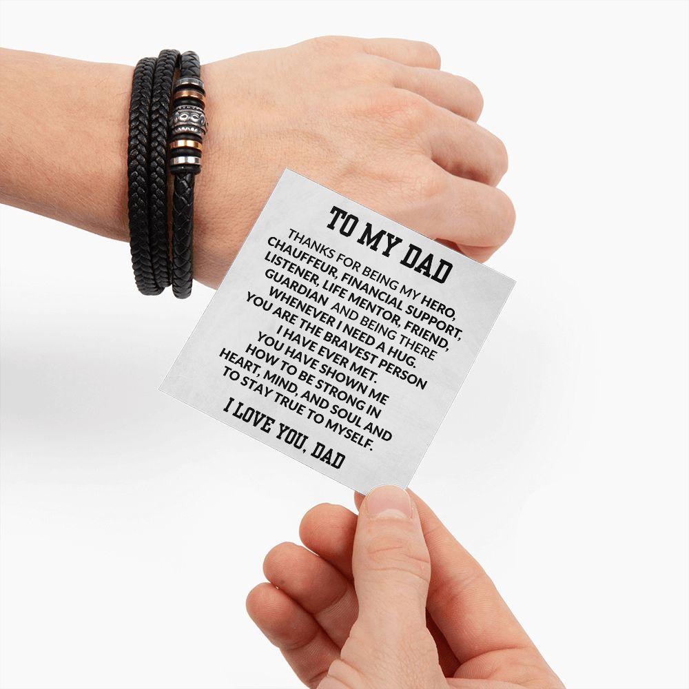 To My Dad Strong in Heart Braided Leather Bracelet - Mallard Moon Gift Shop