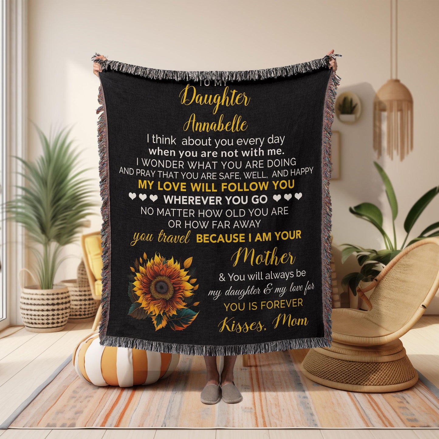 To My Daughter My Love Will Follow You Personalized Heirloom Woven Blanket - Mallard Moon Gift Shop