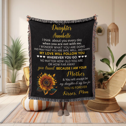 To My Daughter My Love Will Follow You Personalized Heirloom Woven Blanket - Mallard Moon Gift Shop