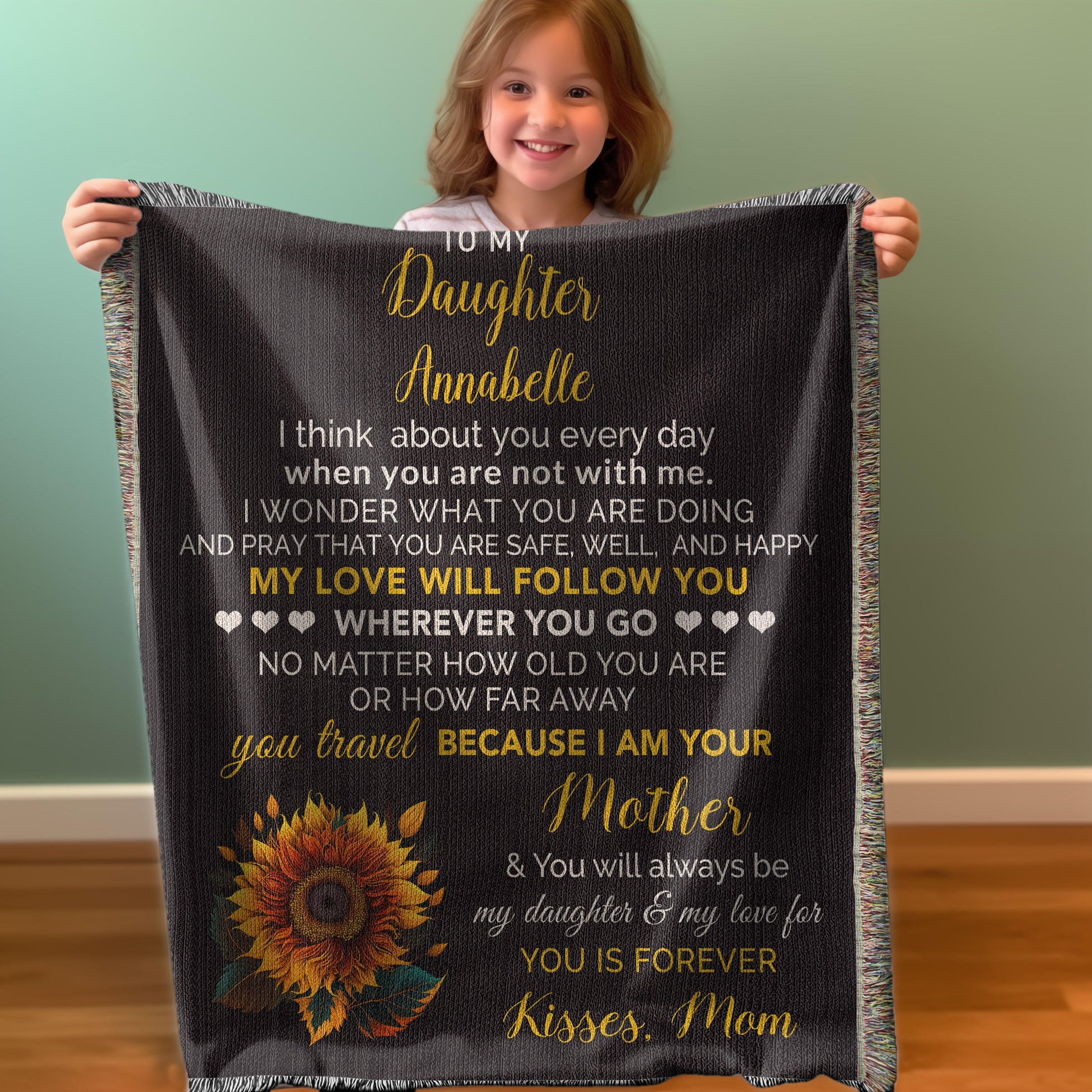 To My Daughter My Love Will Follow You Personalized Heirloom Woven Blanket - Mallard Moon Gift Shop