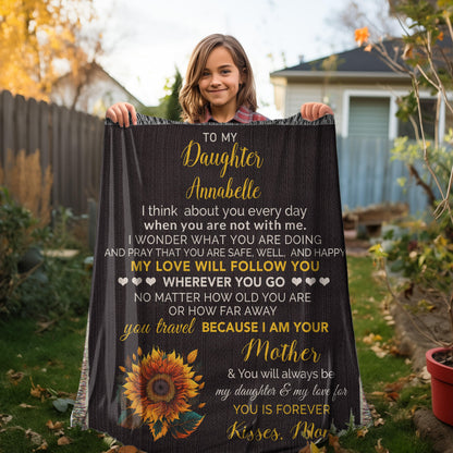 To My Daughter My Love Will Follow You Personalized Heirloom Woven Blanket - Mallard Moon Gift Shop