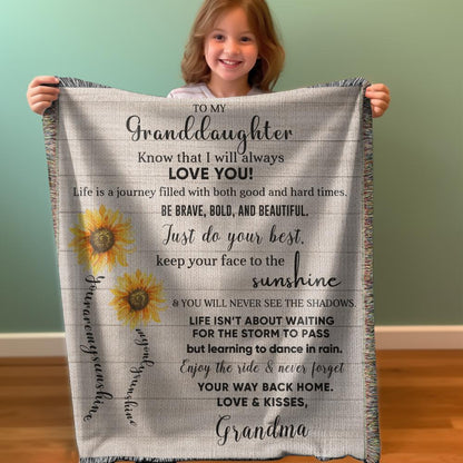 To My Granddaughter Life Is Learning to Dance in the Rain Personalized Heirloom Woven Blanket - Mallard Moon Gift Shop