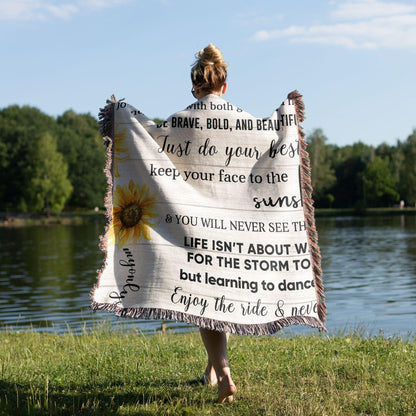 To My Granddaughter Life Is Learning to Dance in the Rain Personalized Heirloom Woven Blanket - Mallard Moon Gift Shop