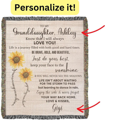 To My Granddaughter Life Is Learning to Dance in the Rain Personalized Heirloom Woven Blanket - Mallard Moon Gift Shop
