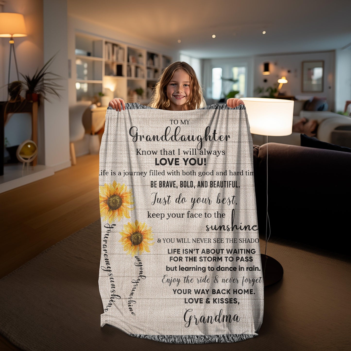 To My Granddaughter Life Is Learning to Dance in the Rain Personalized Heirloom Woven Blanket - Mallard Moon Gift Shop