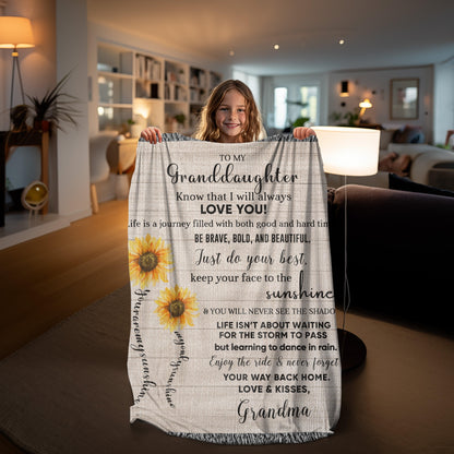 To My Granddaughter Life Is Learning to Dance in the Rain Personalized Heirloom Woven Blanket - Mallard Moon Gift Shop