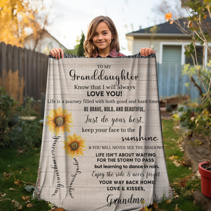 To My Granddaughter Life Is Learning to Dance in the Rain Personalized Heirloom Woven Blanket - Mallard Moon Gift Shop