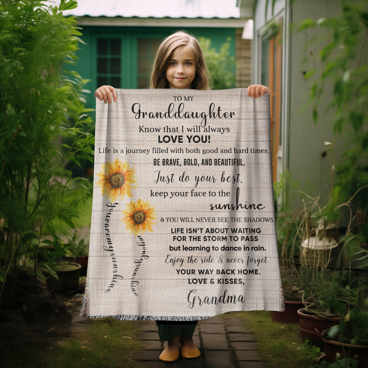 To My Granddaughter Life Is Learning to Dance in the Rain Personalized Heirloom Woven Blanket - Mallard Moon Gift Shop
