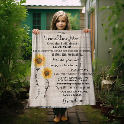 To My Granddaughter Life Is Learning to Dance in the Rain Personalized Heirloom Woven Blanket - Mallard Moon Gift Shop