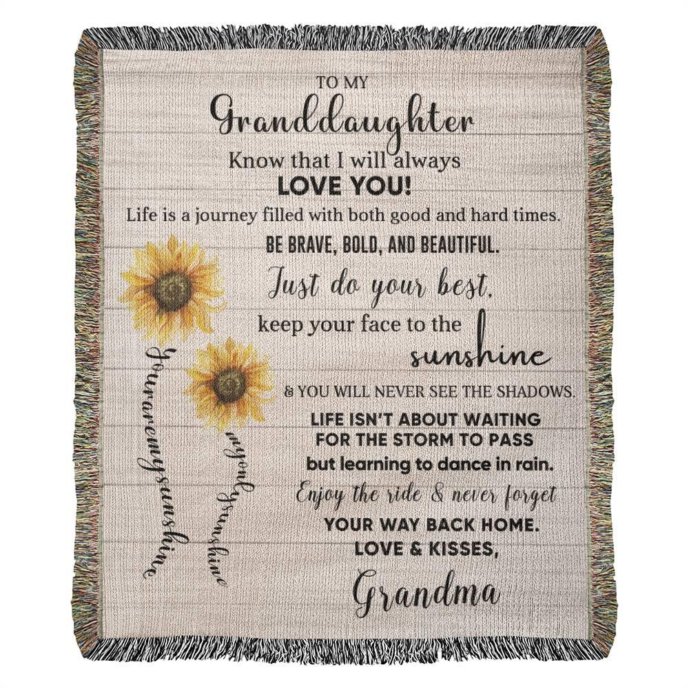To My Granddaughter Life Is Learning to Dance in the Rain Personalized Heirloom Woven Blanket - Mallard Moon Gift Shop