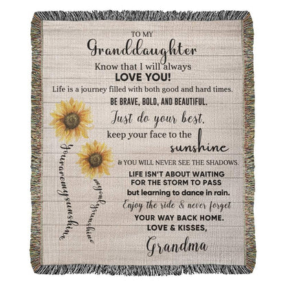 To My Granddaughter Life Is Learning to Dance in the Rain Personalized Heirloom Woven Blanket - Mallard Moon Gift Shop