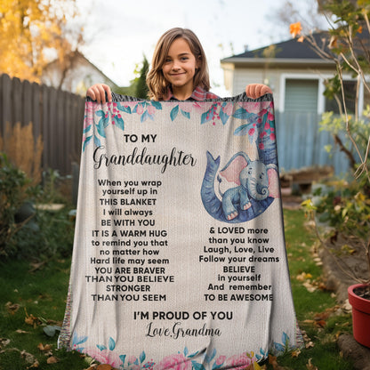 To My Granddaughter You are Braver than you Believe and Loved More Than You Know Heirloom Woven Blanket - Mallard Moon Gift Shop