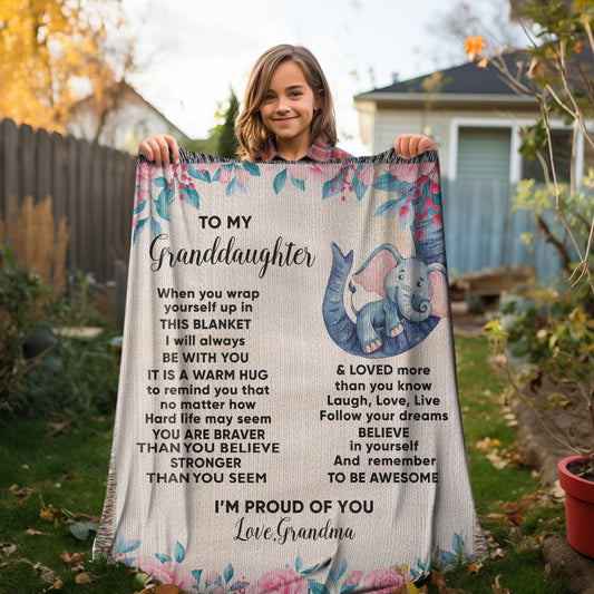 To My Granddaughter You are Braver than you Believe and Loved More Than You Know Heirloom Woven Blanket - Mallard Moon Gift Shop