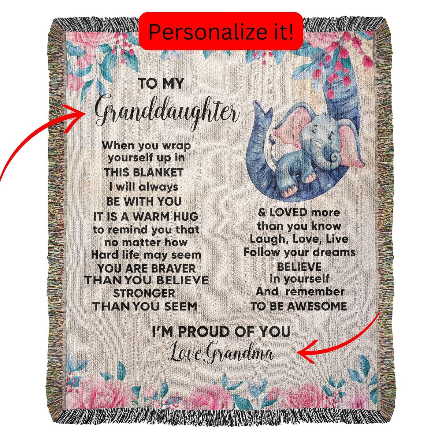 To My Granddaughter You are Braver than you Believe and Loved More Than You Know Heirloom Woven Blanket - Mallard Moon Gift Shop