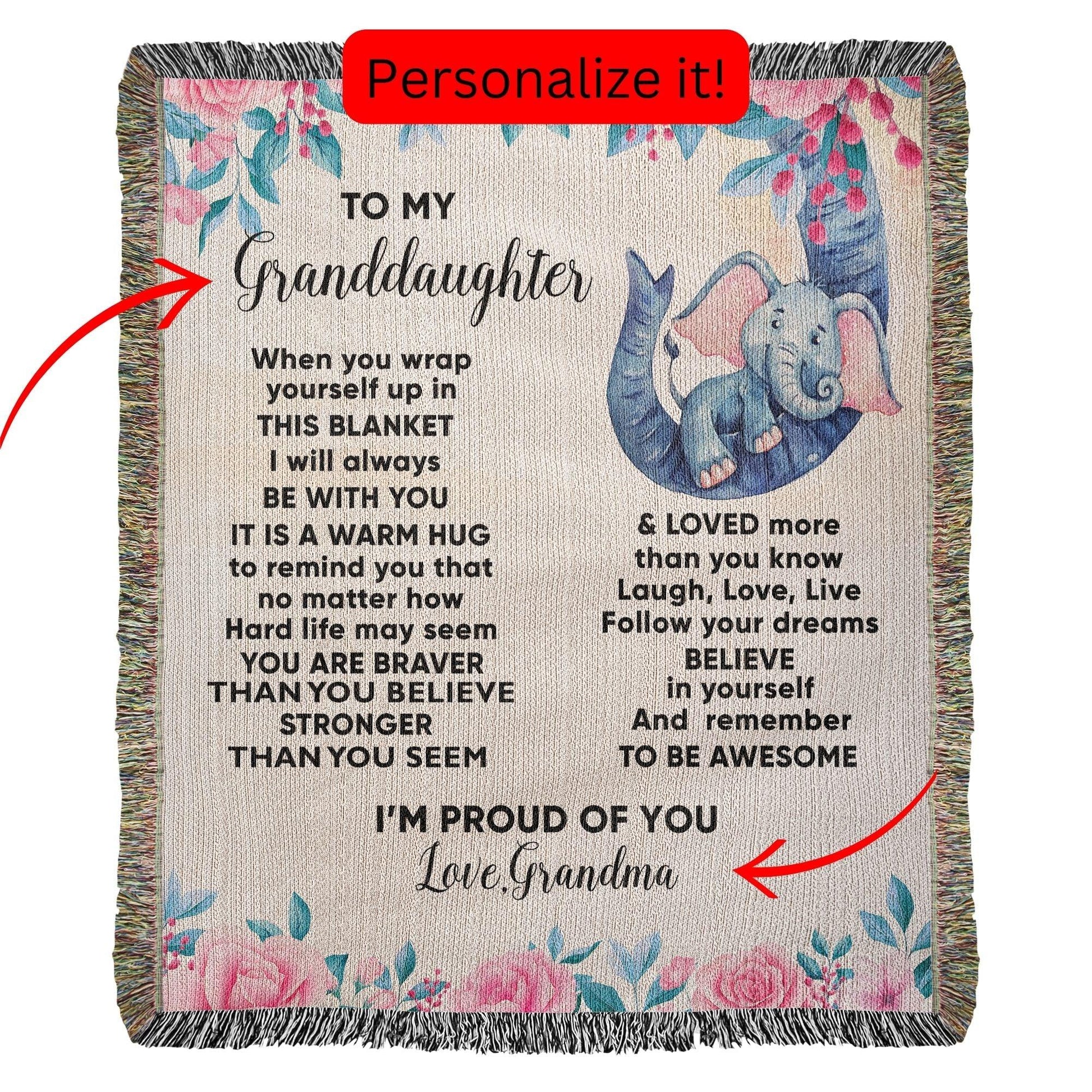To My Granddaughter You are Braver than you Believe and Loved More Than You Know Heirloom Woven Blanket - Mallard Moon Gift Shop