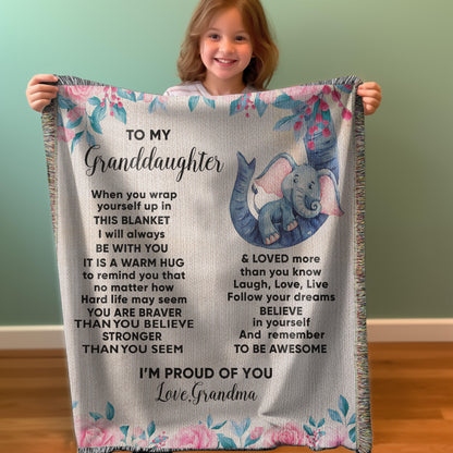 To My Granddaughter You are Braver than you Believe and Loved More Than You Know Heirloom Woven Blanket - Mallard Moon Gift Shop