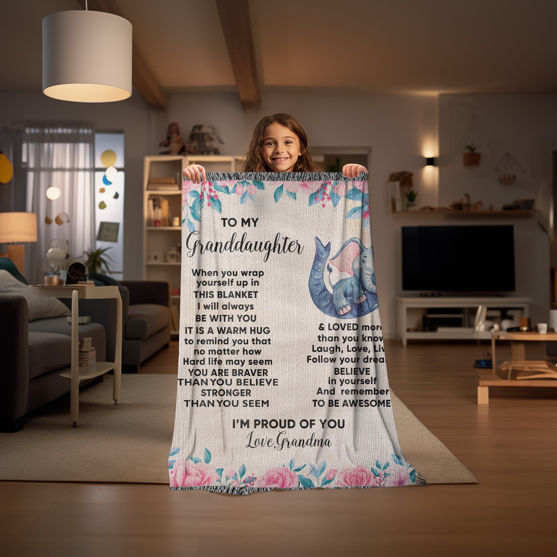 To My Granddaughter You are Braver than you Believe and Loved More Than You Know Heirloom Woven Blanket - Mallard Moon Gift Shop