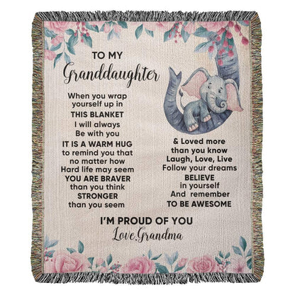 To My Granddaughter You are Braver than you Believe and Loved More Than You Know Heirloom Woven Blanket - Mallard Moon Gift Shop