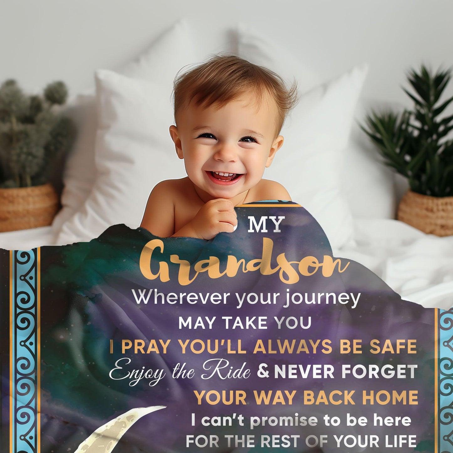 To My Grandson I Promise to Love You Custom Plush Coral Fleece Blanket - Mallard Moon Gift Shop