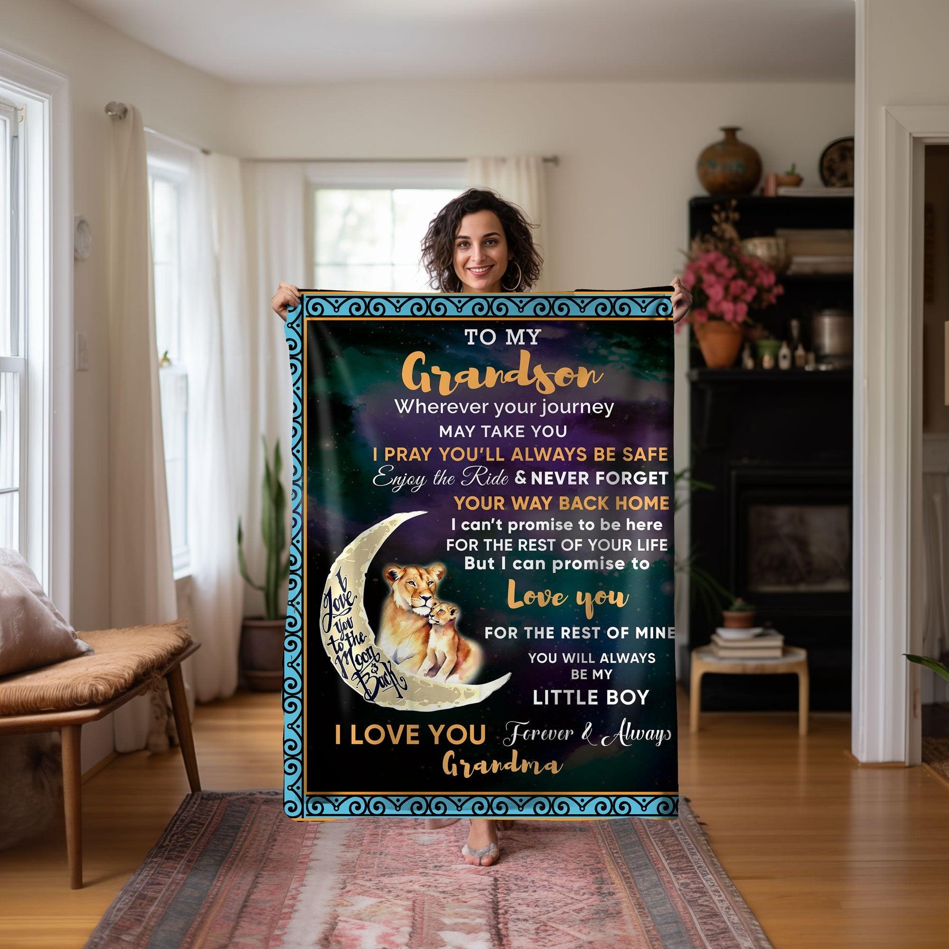 To My Grandson I Promise to Love You Custom Plush Coral Fleece Blanket - Mallard Moon Gift Shop