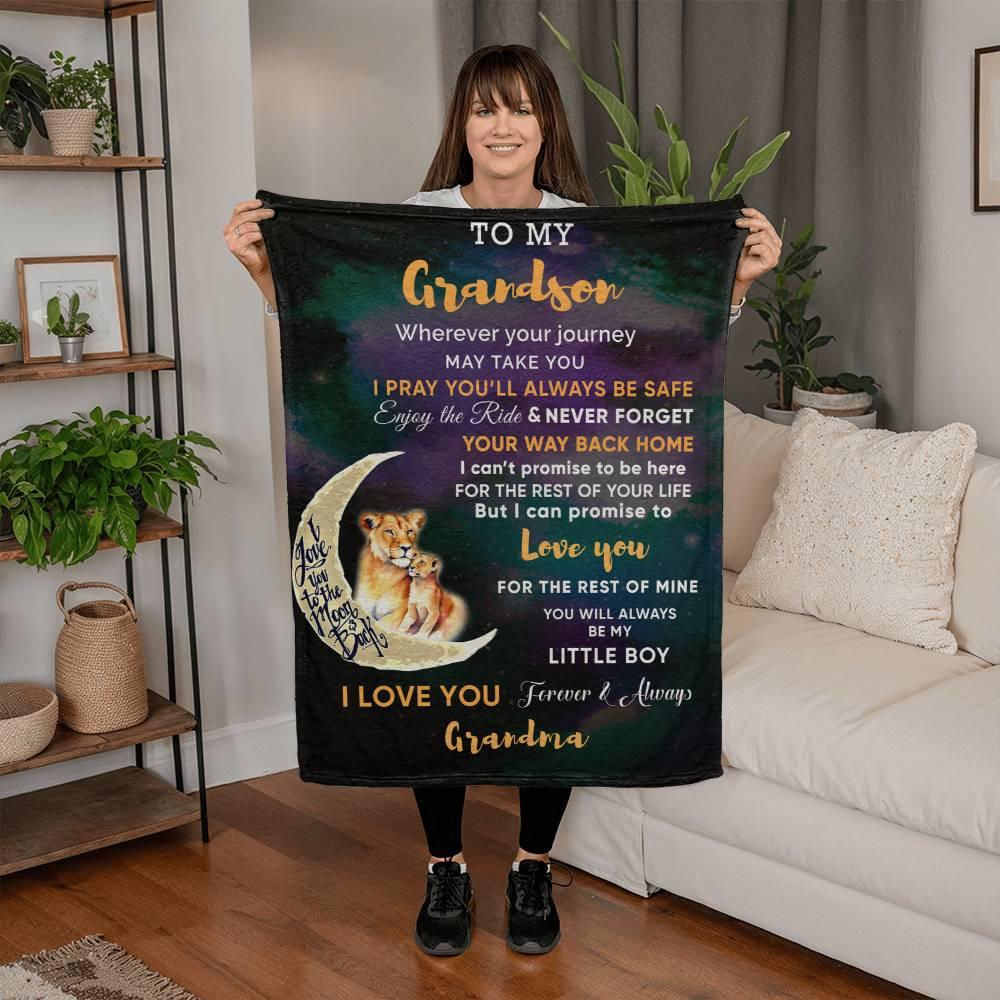 To My Grandson I Promise to Love You Custom Plush Coral Fleece Blanket - Mallard Moon Gift Shop