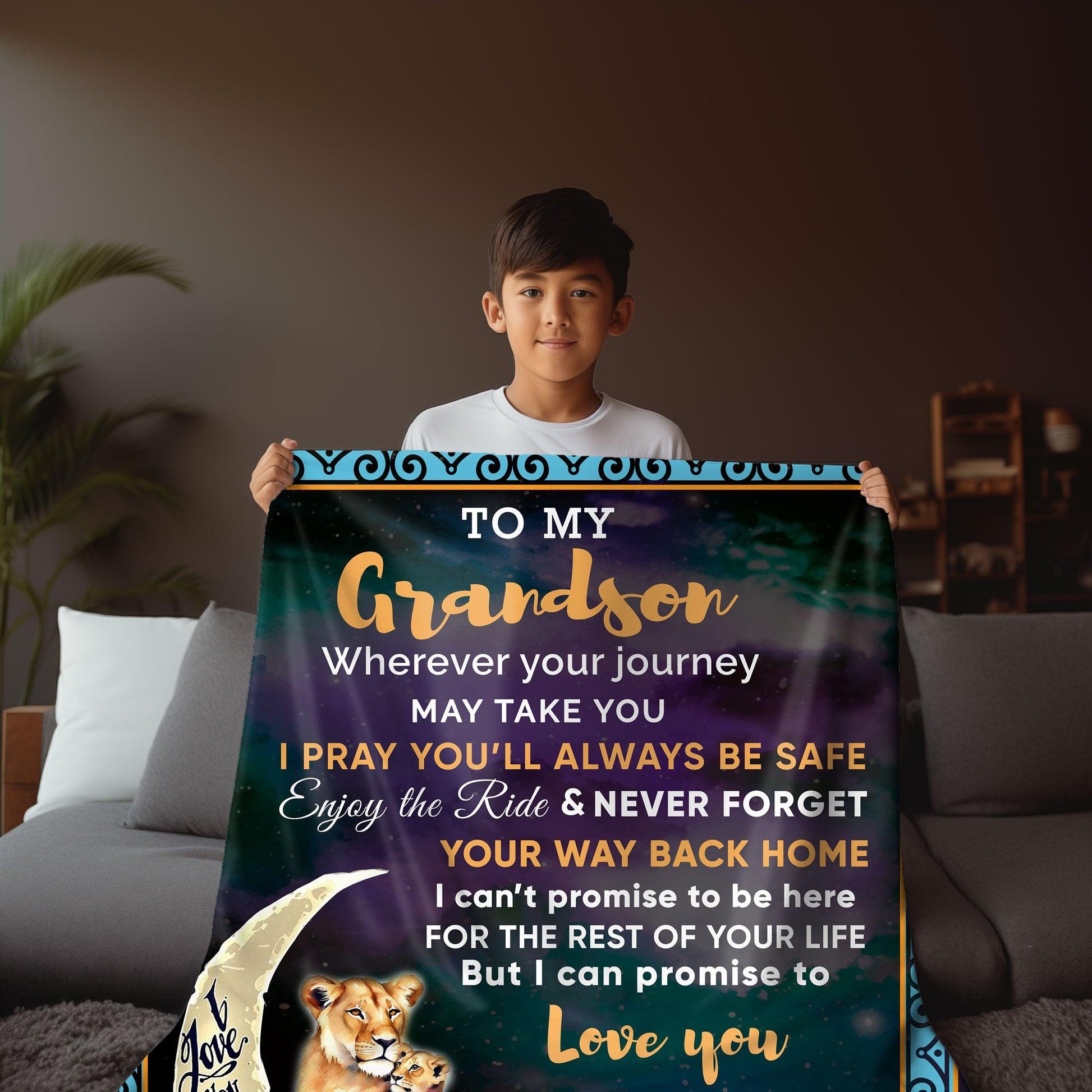 To My Grandson I Promise to Love You Custom Plush Coral Fleece Blanket - Mallard Moon Gift Shop
