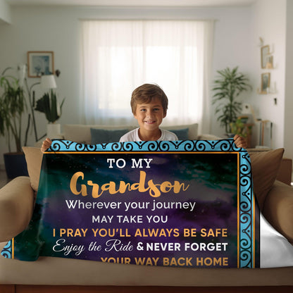 To My Grandson I Promise to Love You Custom Plush Coral Fleece Blanket - Mallard Moon Gift Shop