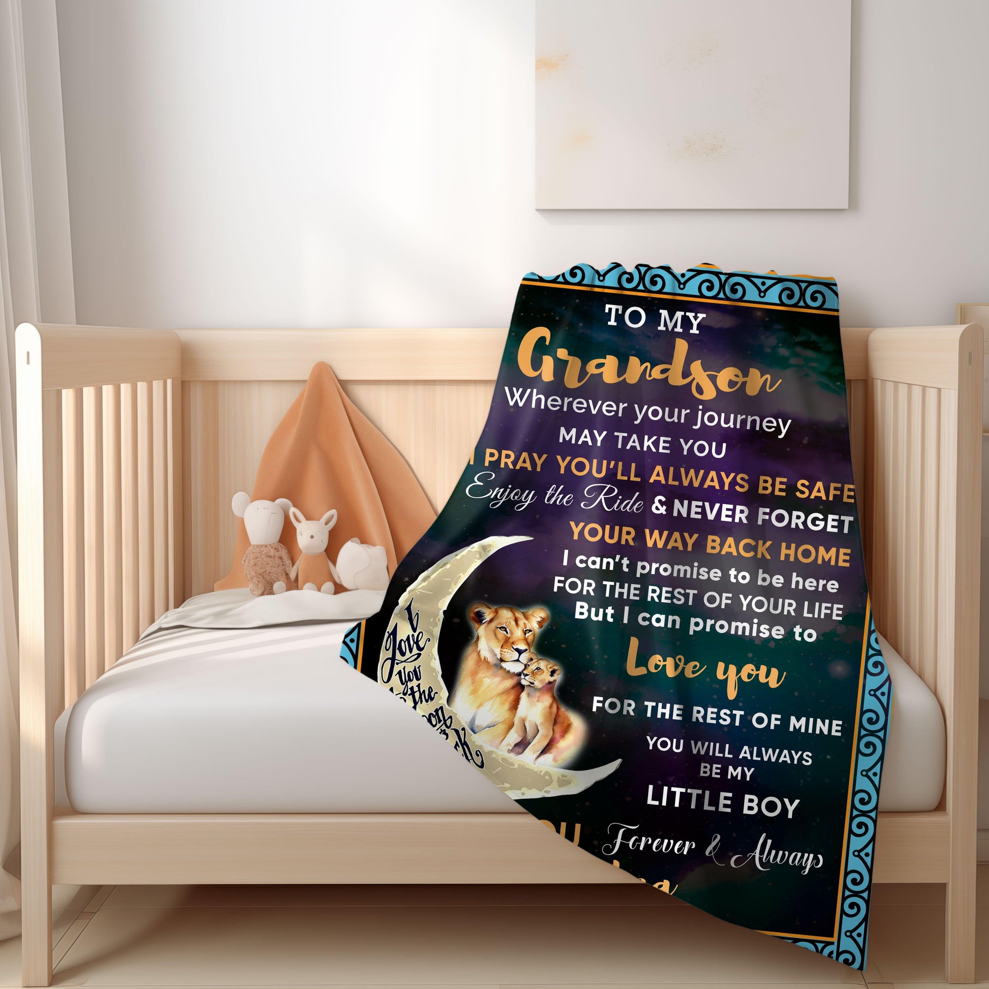 To My Grandson I Promise to Love You Custom Plush Coral Fleece Blanket - Mallard Moon Gift Shop