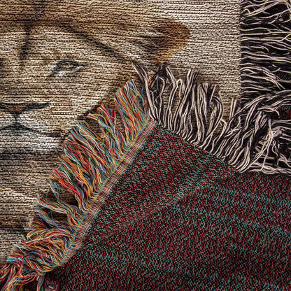 To My Grandson This Old Lion Will Always Have Your Back Personalized Heirloom Woven Blanket - Mallard Moon Gift Shop