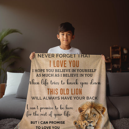 To My Grandson This Old Lion Will Always Have Your Back Personalized Heirloom Woven Blanket - Mallard Moon Gift Shop