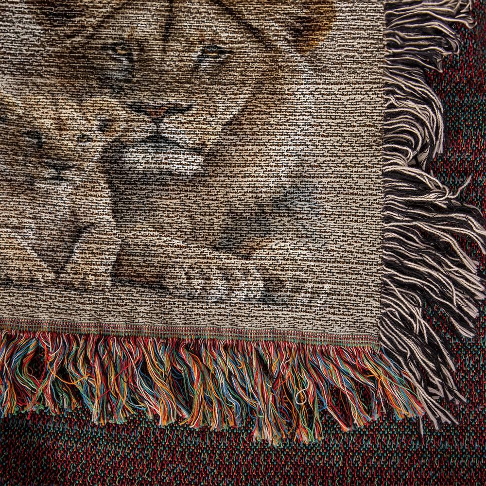 To My Grandson This Old Lion Will Always Have Your Back Personalized Heirloom Woven Blanket - Mallard Moon Gift Shop