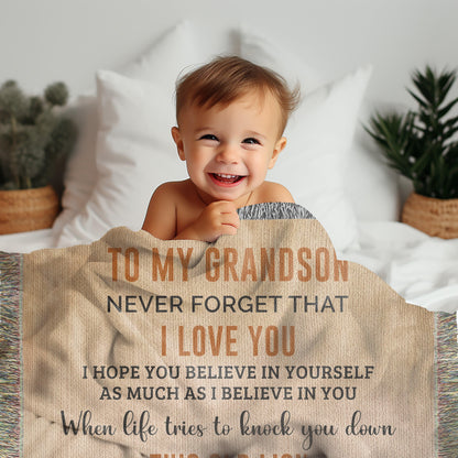 To My Grandson This Old Lion Will Always Have Your Back Personalized Heirloom Woven Blanket - Mallard Moon Gift Shop