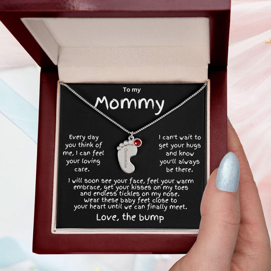 To My Mommy Love the Bump Custom Baby Feet Birthstone Charm Necklace - Mallard Moon Gift Shop