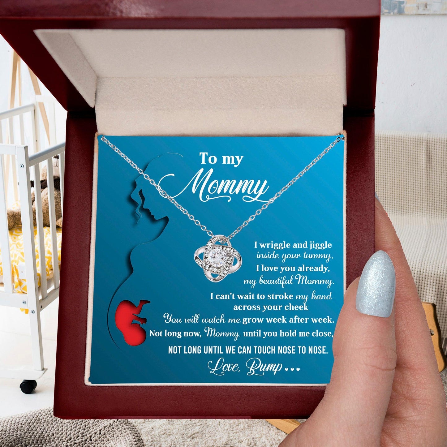 To My Mommy-to-Be Soon We Will Be Nose to Nose - Love Knot Necklace - Mallard Moon Gift Shop