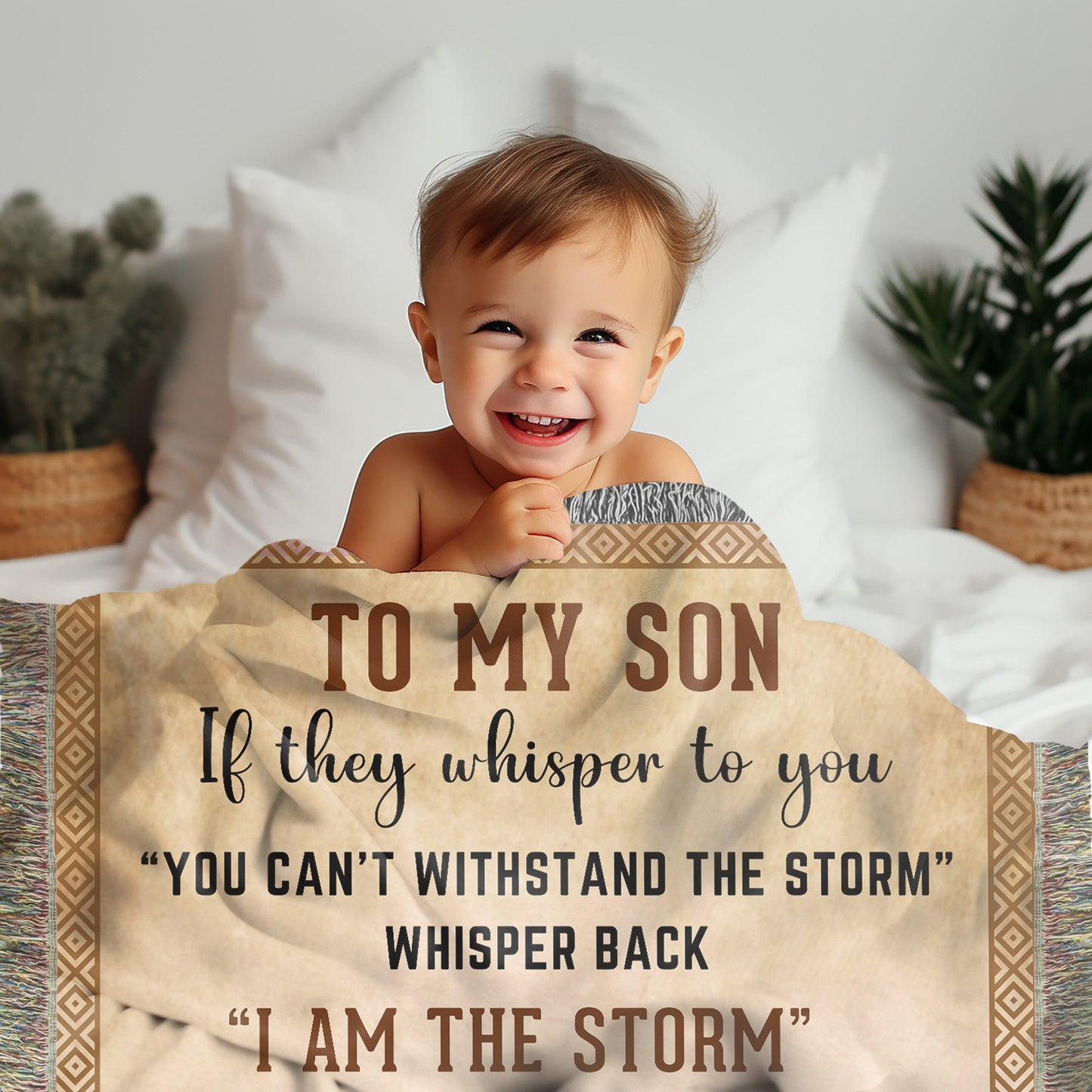 To My Son, Whisper Back, I am the Storm Heirloom Keepsake Woven Blanket - Mallard Moon Gift Shop