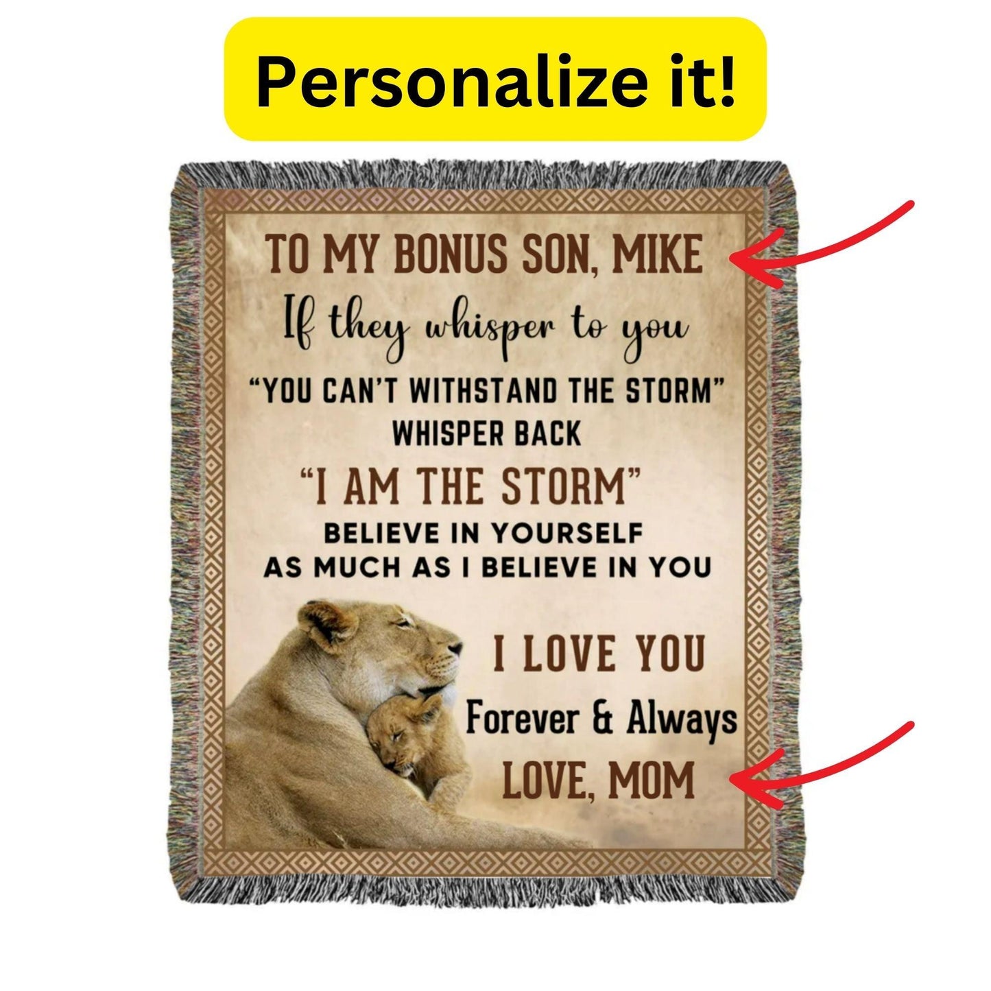To My Son, Whisper Back, I am the Storm Heirloom Keepsake Woven Blanket - Mallard Moon Gift Shop