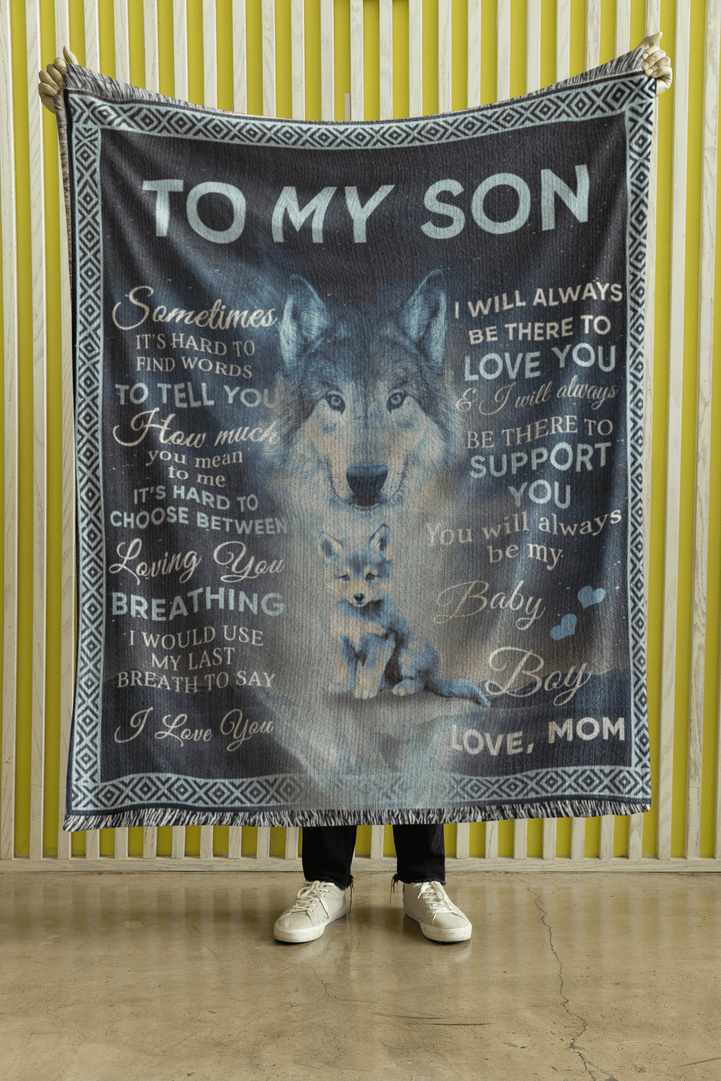 To My Son - You Will Always Be My Baby Boy Wolf and Cub Heirloom Woven Blanket - Mallard Moon Gift Shop