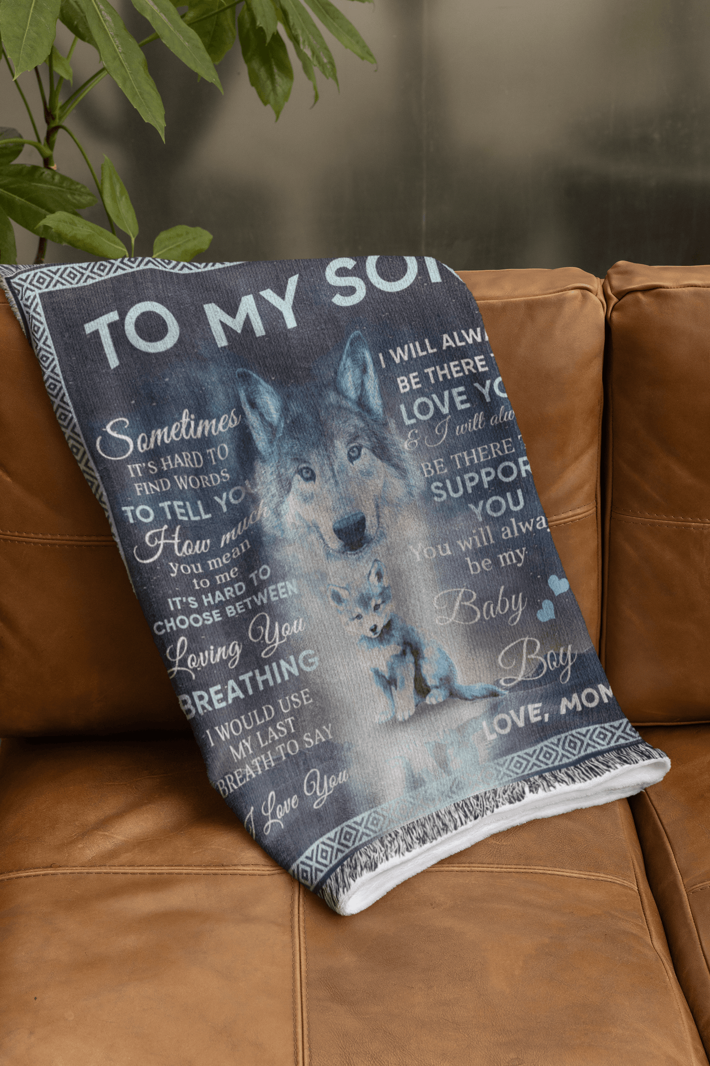 To My Son - You Will Always Be My Baby Boy Wolf and Cub Heirloom Woven Blanket - Mallard Moon Gift Shop