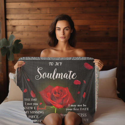 To My Soulmate - The Day I Met You I Found My Missing Piece Heirloom Woven Blanket - Mallard Moon Gift Shop