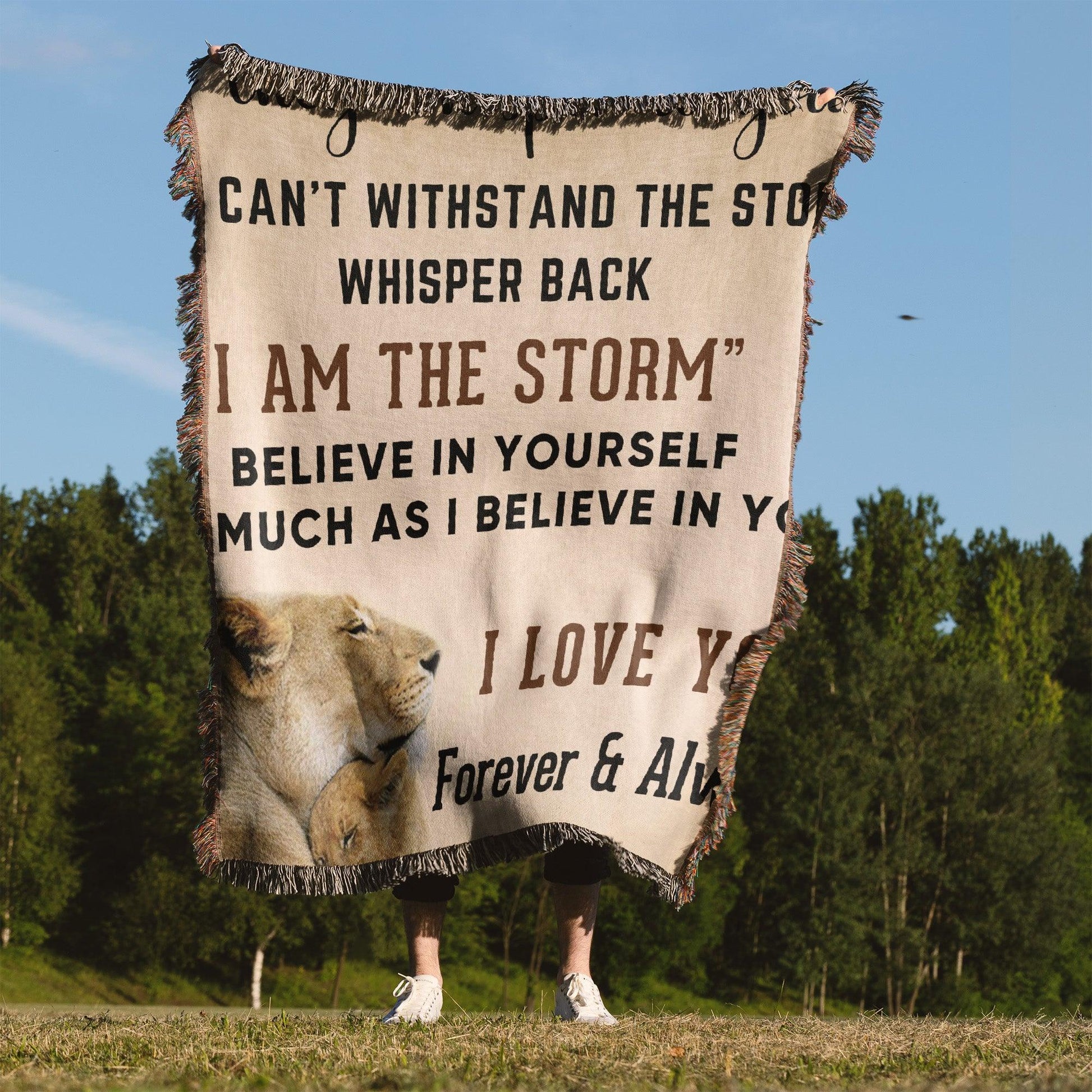 To My Stepson, Whisper Back, I am the Storm Heirloom Keepsake Woven Blanket - Mallard Moon Gift Shop