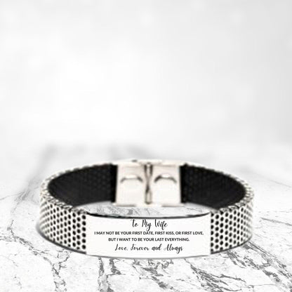To My Wife I Want to Be Your Last Everything Engraved Stainless Steel Mesh Bracelet, Romantic Birthday, Valentine, Gifts - Mallard Moon Gift Shop