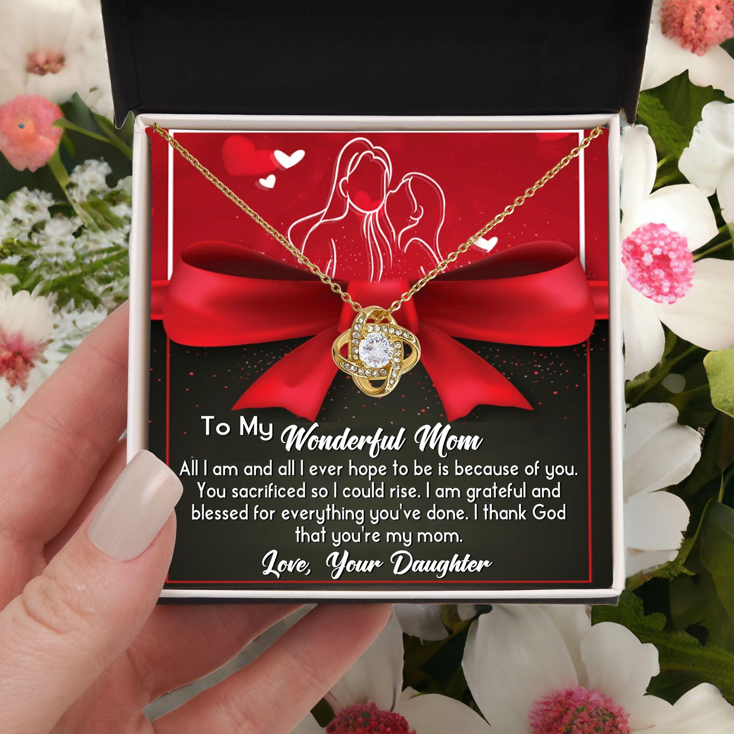 To My Wonderful Mom I am Blessed and Grateful - Love Knot Necklace - Mallard Moon Gift Shop