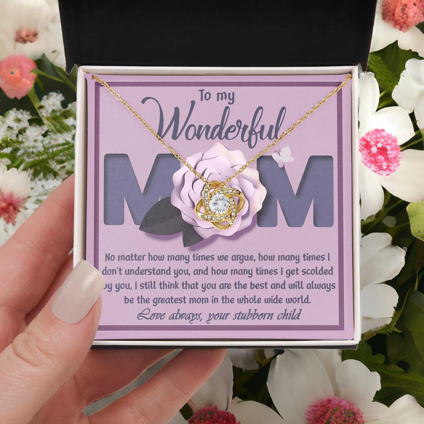 To My Wonderful Mom-Love Your Stubborn Child Knot Pendant Necklace - Mallard Moon Gift Shop